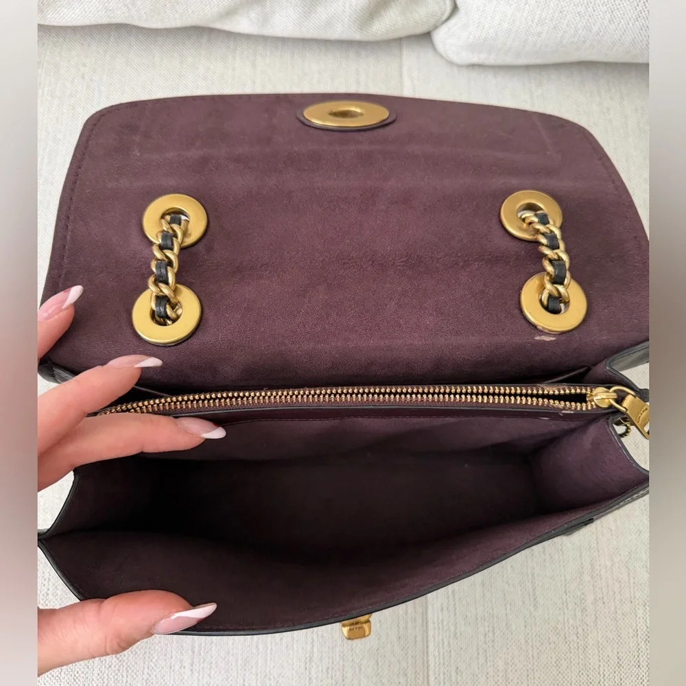 Coach Leather Flap Shoulder Bag with Adjustable Chain Strap - Picture 9 of 11